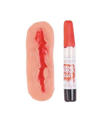 Herida de latex y sangre.